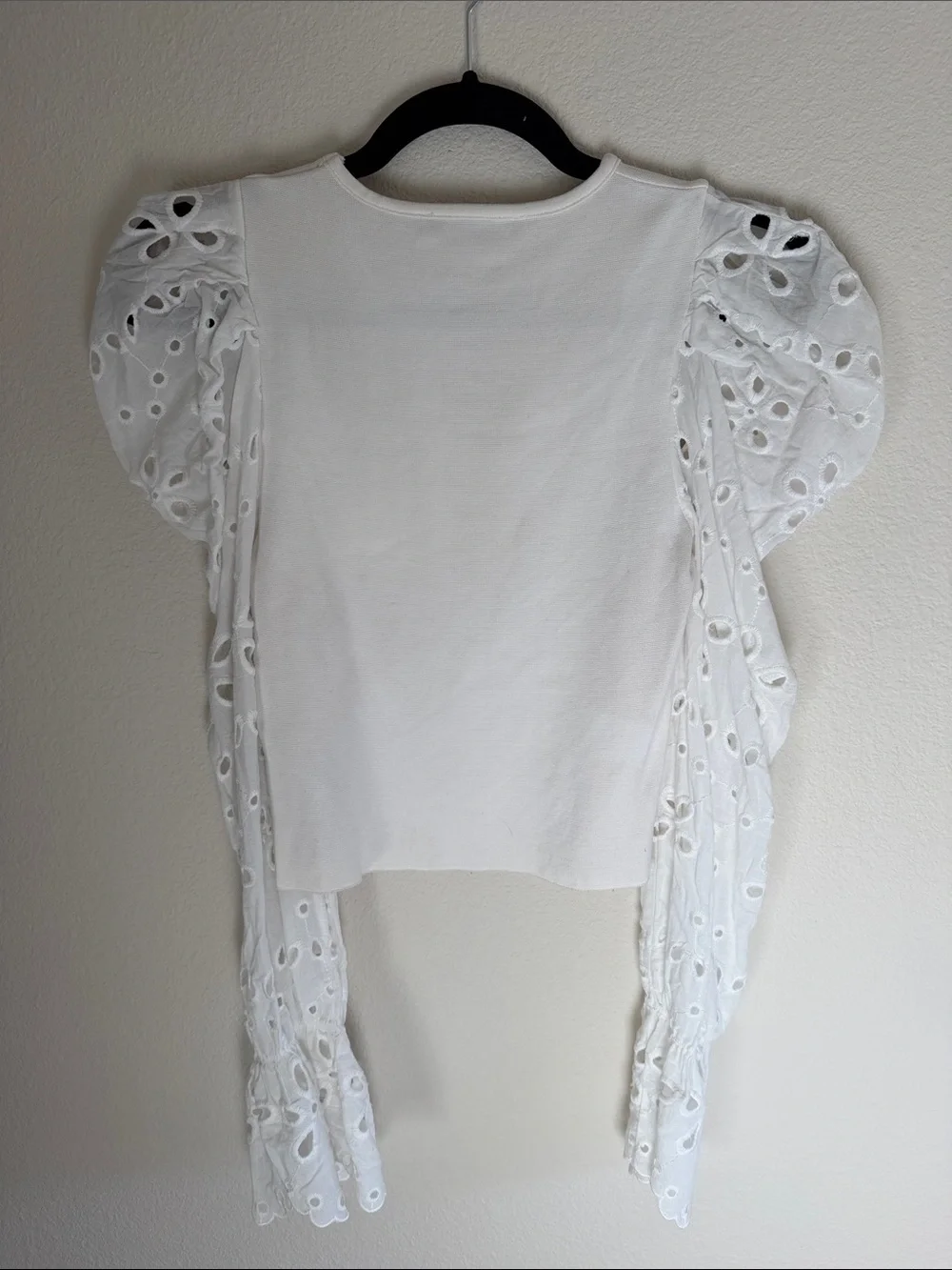 ZARA White Eyelet Puff-Sleeve Tee